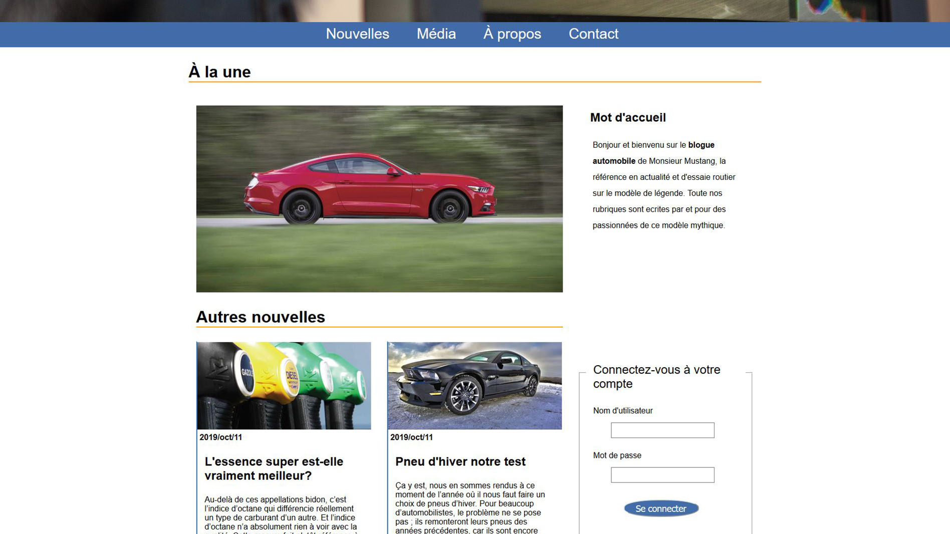Interface blogue Monsieur Mustang